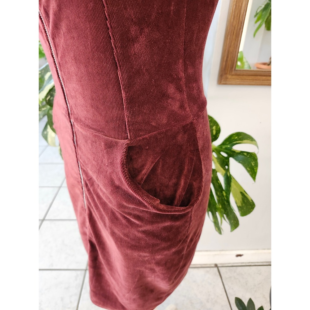 Heart Hips Burgundy Corduroy Zip Front Pinafore Dress Small Y2K Grunge Academia - Picture 7 of 11